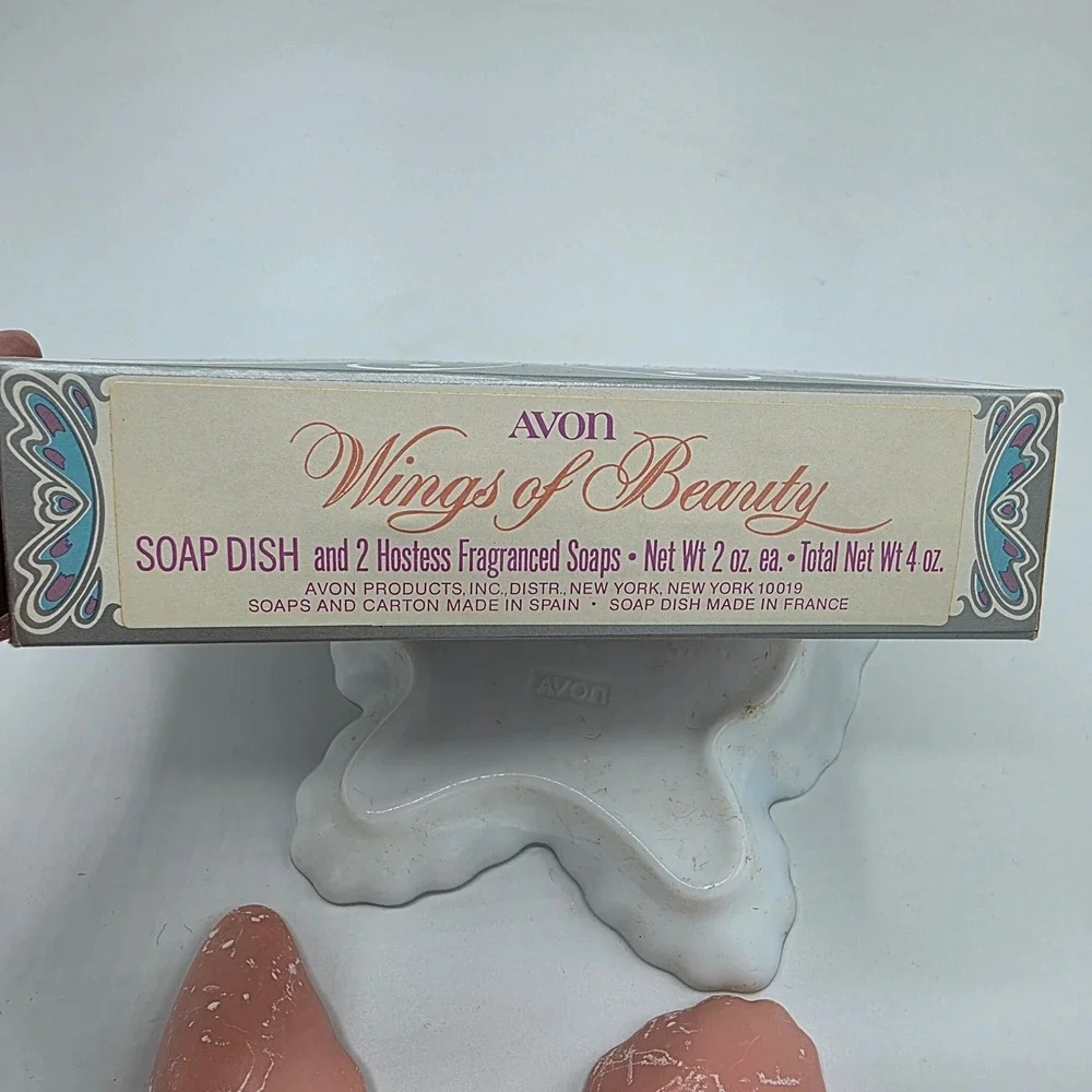 Avon Wings of Beauty Butterfly Glass Soap Dish Fragranced Soap Vintage Set OS